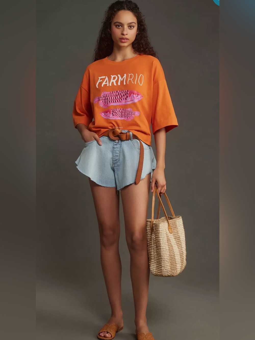 NWOT FARM Rio Orange Graphic Tee with Pink Fish Print - Picture 3 of 9